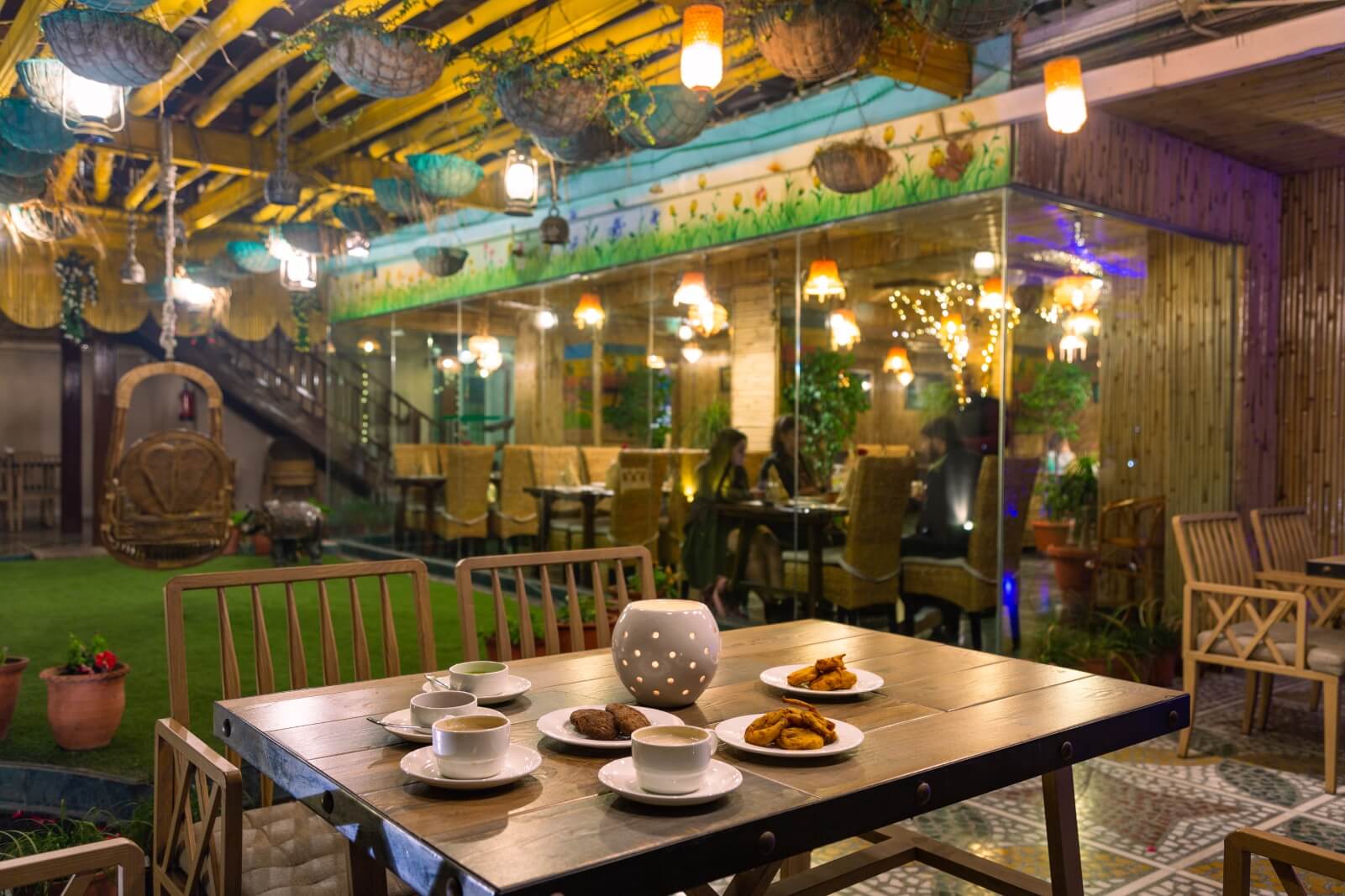 An evening table set on the rooftop